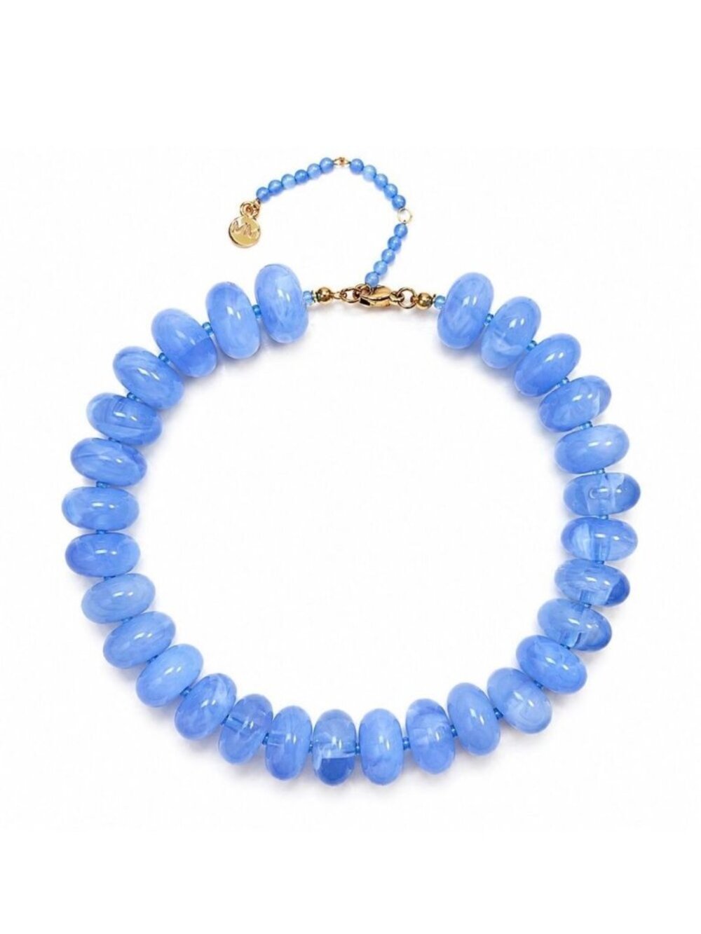Mayamar Blue Resin & Aventurine Oval Pebble Beaded Necklace